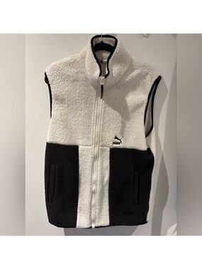 Puma Cream and Black Sherpa Fleece Vest